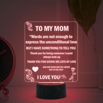 To My Mom Engraved English Quote Led Night Lamp with Multicolor Color Birthday Gifts for Mom
